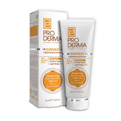 کرم ضد آفتاب بژ روشن پرودرما با SPF50مناسب پوست های چرب و جوشدار-40میلی