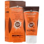 کرم ضد آفتاب SPF50 بی رنگ پوست چرب و آکنه ای سان سیف_Sunsafe Sunsblock Cream SPF50 Acneic Oil Free