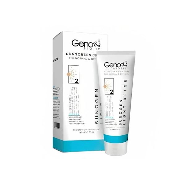genobiotic-sunscreen-for-dry-light-beige-spf50-50ml-1 ضد آفتاب ژنوبایوتیک پوست خشک و معمولی بژ طببیعی spf 50 - تصویر 1