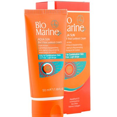 ضد آفتاب بژ روشن ضدچروک پوست چرب و مختلط SPF50 بایومارین_AQUA SUN 3 in 1 Oily to Combination Skin spf 50 BIOMARINE