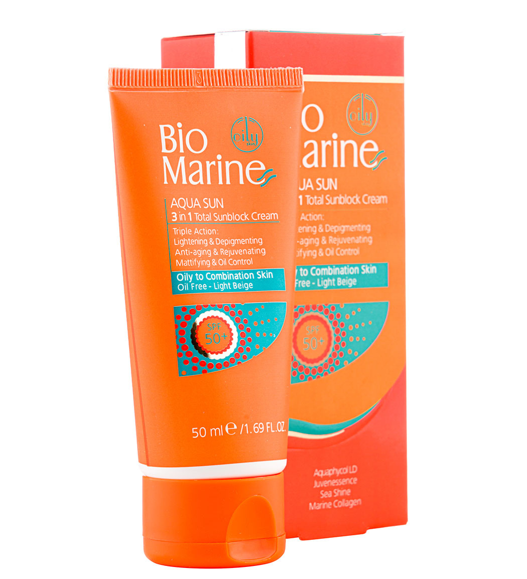 ضد افتاب چرب بژروشن بایو ضد آفتاب بژ روشن ضدچروک پوست چرب و مختلط SPF50 بایومارین_AQUA SUN 3 in 1 Oily to Combination Skin spf 50 BIOMARINE - تصویر 1
