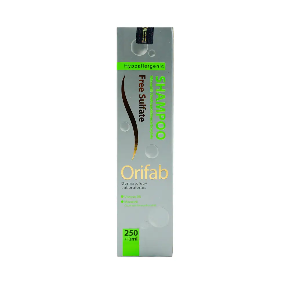 شامپو ماینوکسیدیل موهای کاشته شده اوری فاب_orifab minoxidil shampoo with vitamin B5 - داروخانه آنلاین اصفهان دارو | ارسال رایگان | تحویل فوری نمای ۲