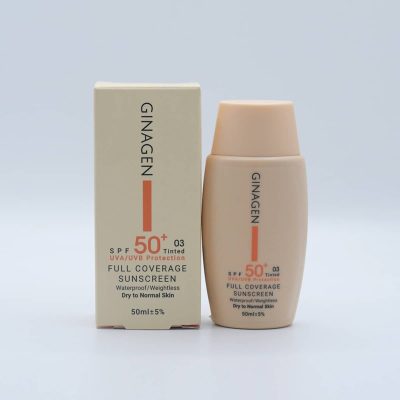 کرم ضد آفتاب رنگی03 پوست خشک SPF50 ژیناژن_Ginagen tinted full coverage sunscreen for dry to normal skin