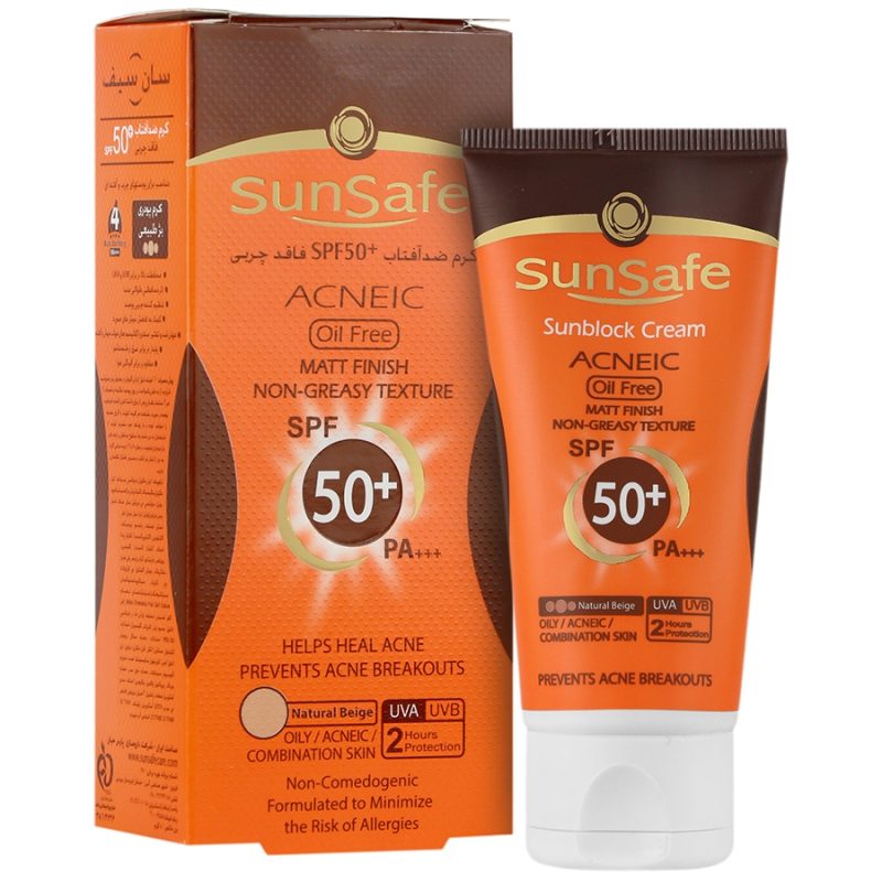 کرم ضد آفتاب SPF50 ضد آکنه سان سیف بژ طبیعی_Sun Safe Acneic Sunblock Cream SPF50 - تصویر 1