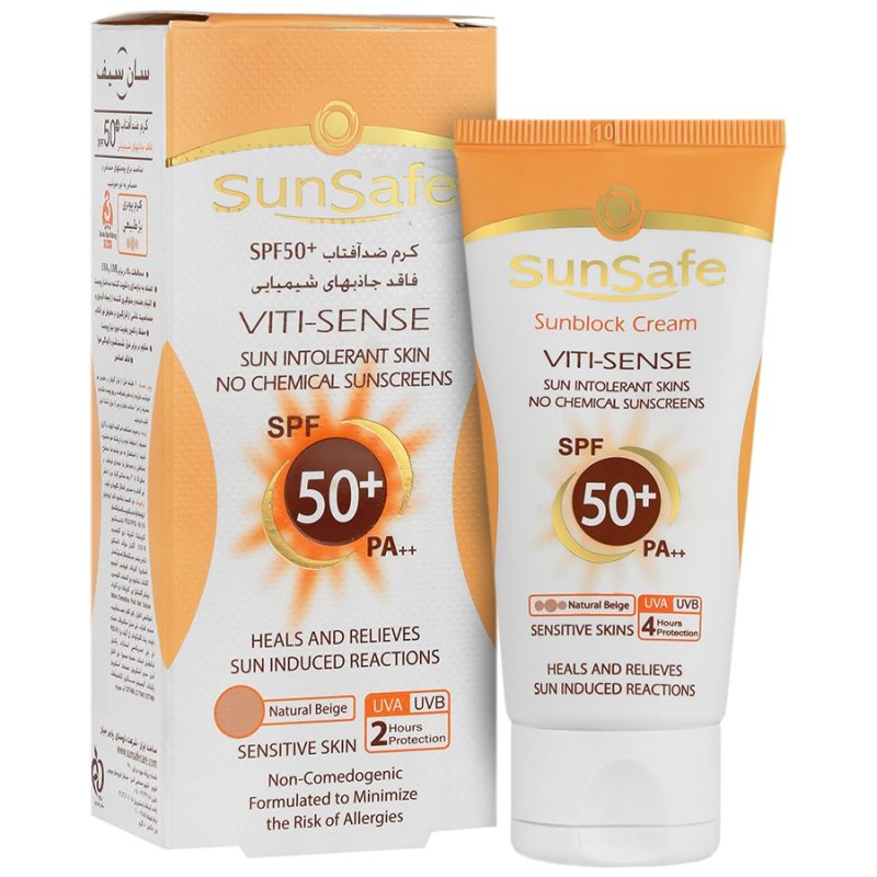 کرم ضدآفتاب فاقد جاذبهای شیمیایی SPF50 بژ طبیعی سان سیف_Sun Safe VitiSense Sunblock Cream SPF50 - تصویر 1