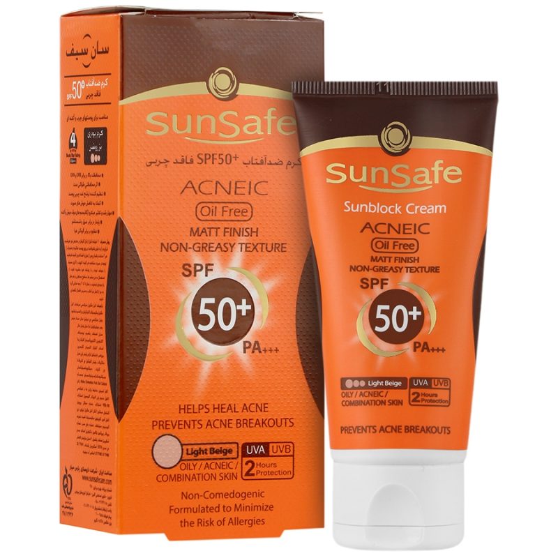 کرم ضد آفتاب SPF50 ضد آکنه سان سیف بژ روشن_Sun Safe Acneic Sunblock Cream SPF50 - تصویر 1
