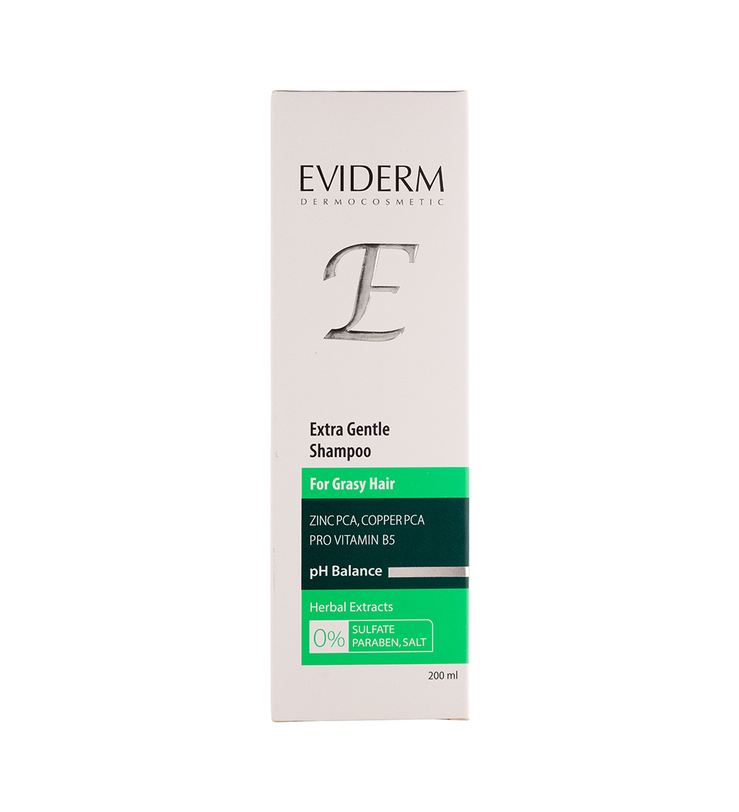 Eviderm-Free-Sulfate-Shampoo-For-Oil-Hair-200-ml-Khanoumi-(3)-202412910020867 شامپو فاقد سولفات موی چرب اویدرم_Eviderm Extra Gentle Shampoo For Grasy Hair - تصویر 2