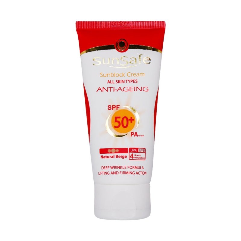 کرم ضد آفتاب و ضد چروک SPF50 بژ طبیعی سان سیف_Sun Safe Anti Ageing Sunblock Cream SPF50 - تصویر 1