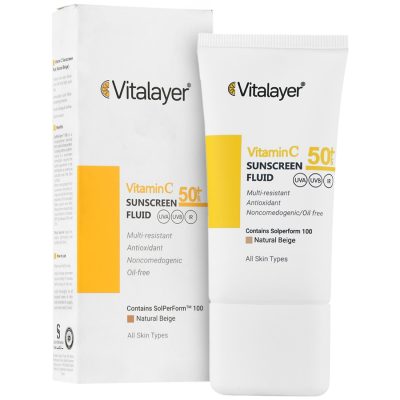 فلوئید ضد آفتاب ویتامین سی ویتالیر SPF50 رنگ بژ طبیعی_Vitamin C Sunscreen Fluid SPF50