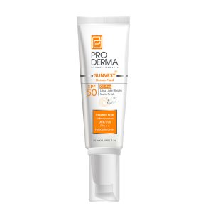 فلوئید ضد آفتاب بدون رنگ پرودرما با SPF50 مناسب پوست معمولی تا چرب-50میلی