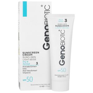 کرم ضدآفتاب رنگی ژنوبایوتیک SPF50 ، مناسب پوست‌های خشک و معمولی